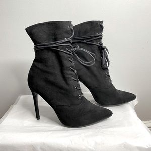 Sexy black strap heeled booties
